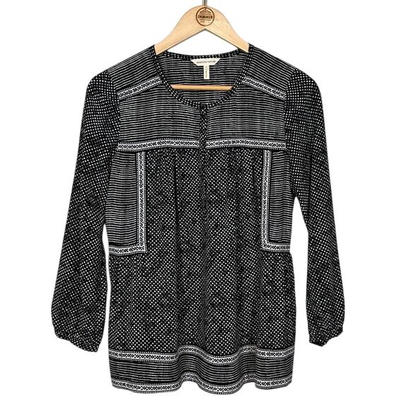 Rebecca Taylor Women’s Patchwork Print 100% Silk Long Sleeve Blouse Black Size 2 - Picture 1 of 8